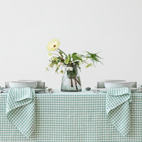Linenme Linen Tablecloth Gingham Aqua Foam