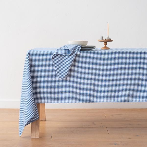linenme Linen Tablecloth Gingham Blue