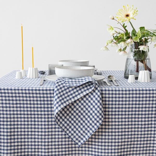 Linenme Linen Tablecloth Gingham Indigo