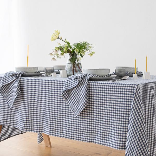 Linenme Linen Tablecloth Gingham Indigo