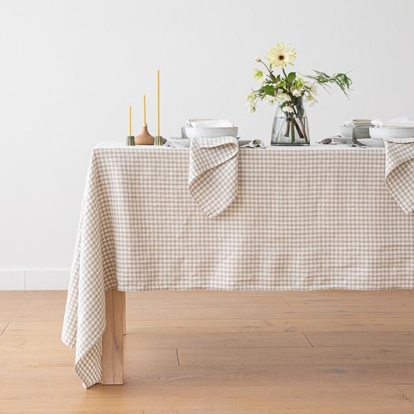 linenme Linen Tablecloth Gingham Natural