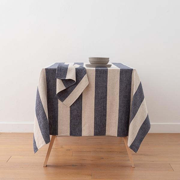 Linenme Linen Tablecloth Indigo Natural Venice