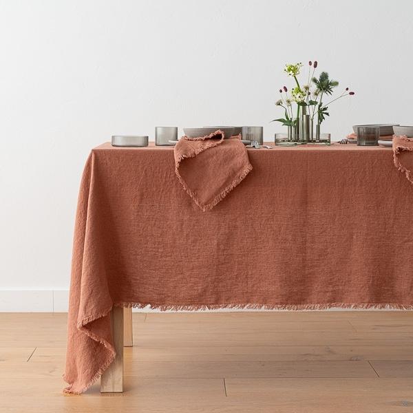 Linenme Linen Tablecloth Mocha Terra Fringe