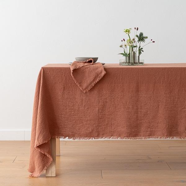 Linenme Linen Tablecloth Mocha Terra Fringe
