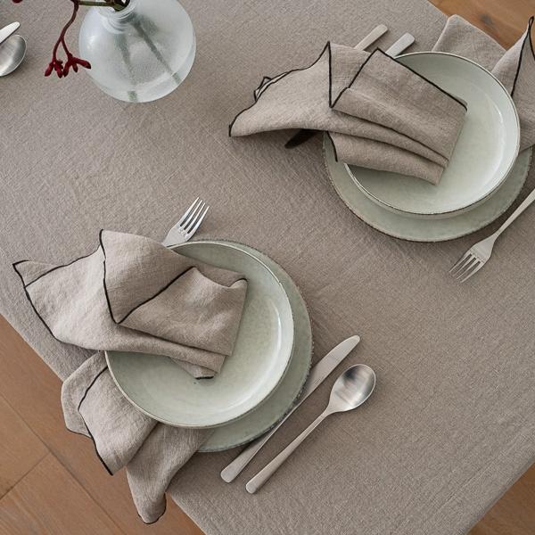 Linenme Linen Tablecloth Natural Black Venezia