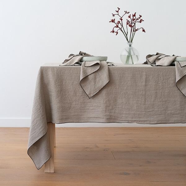 linenme Linen Tablecloth Natural Black Venezia