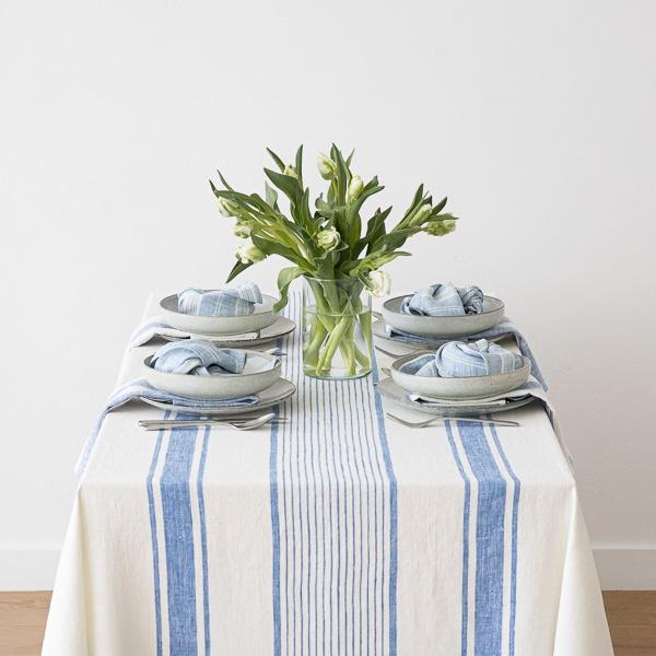 Linenme Linen Tablecloth Off White Blue Tuscany