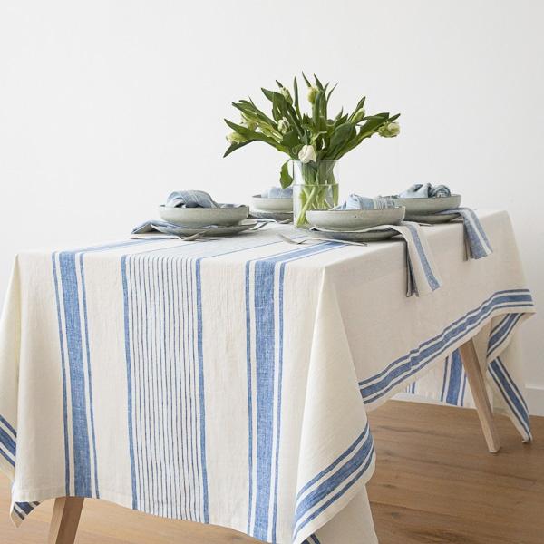 Linenme Linen Tablecloth Off White Blue Tuscany