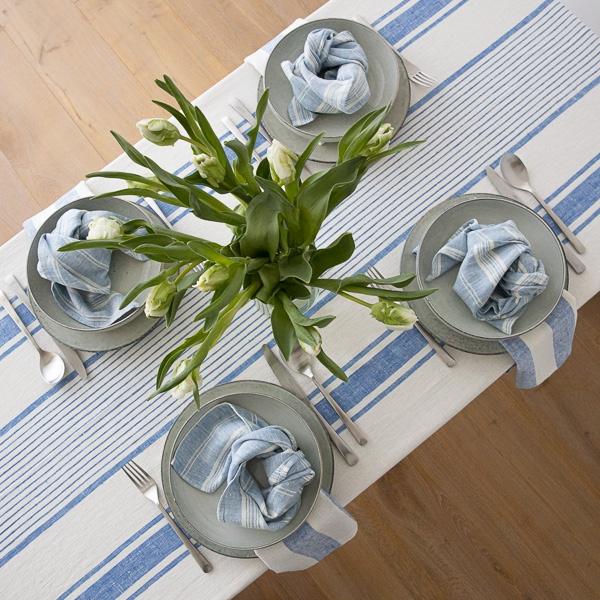 Linenme Linen Tablecloth Off White Blue Tuscany