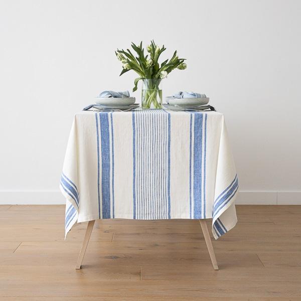 linenme Linen Tablecloth Off White Blue Tuscany