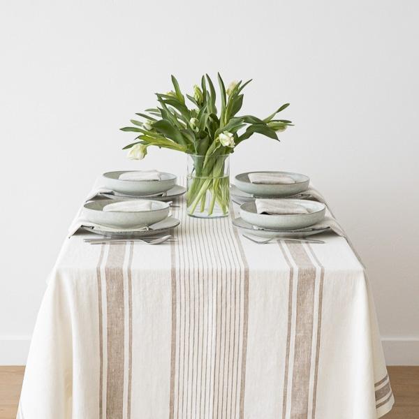 Linenme Linen Tablecloth Off White Grey Tuscany