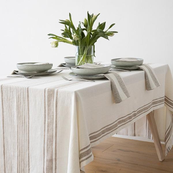 Linenme Linen Tablecloth Off White Grey Tuscany