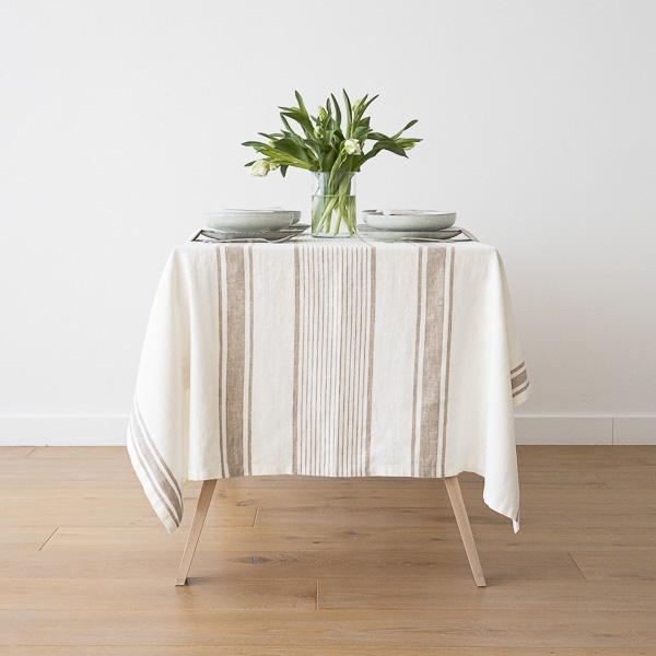 linenme Linen Tablecloth Off White Grey Tuscany
