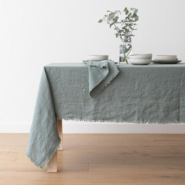 Linenme Linen Tablecloth Spa Green Terra Fringe