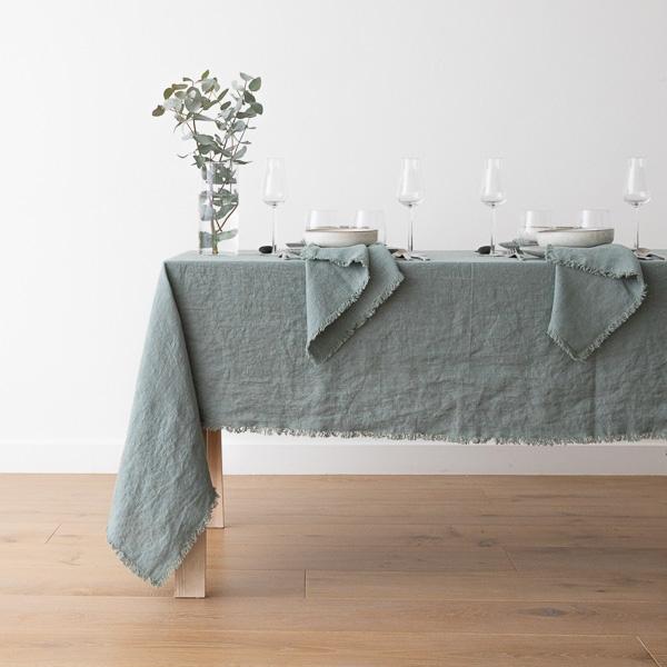 Linenme Linen Tablecloth Spa Green Terra Fringe