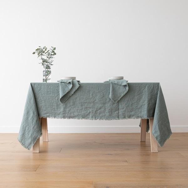 Linenme Linen Tablecloth Spa Green Terra Fringe