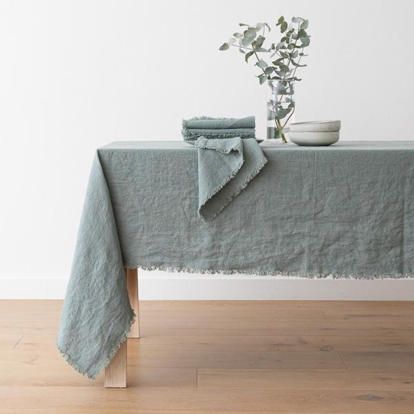 linenme Linen Tablecloth Spa green Terra Fringe