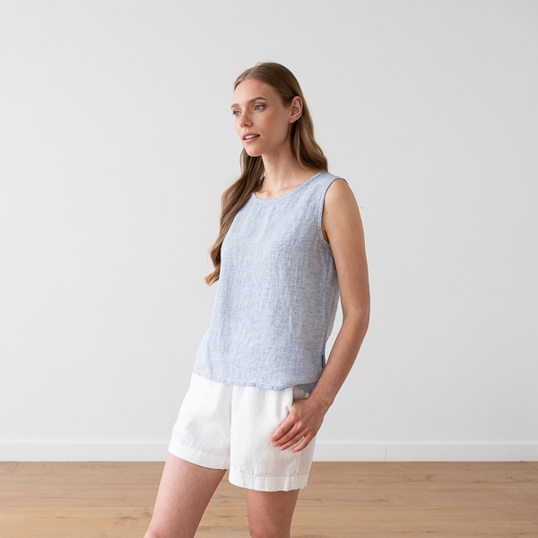 Linenme Linen Tank Top Silver Pinstripe Alice