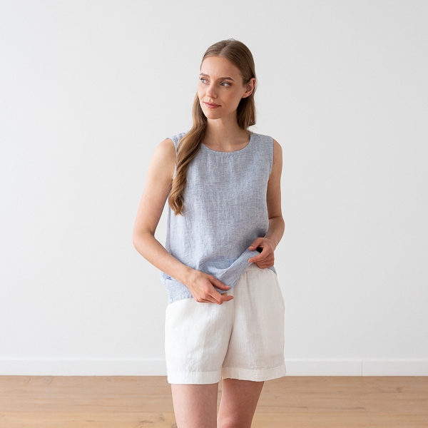 Linenme Linen Tank Top Silver Pinstripe Alice