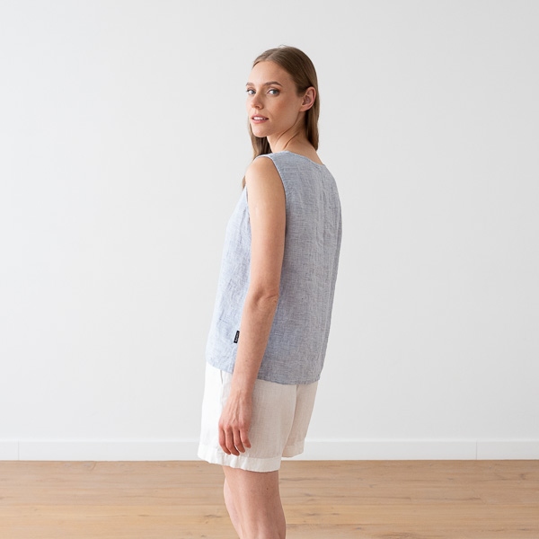 Linenme Linen Tank Top Silver Pinstripe Alice