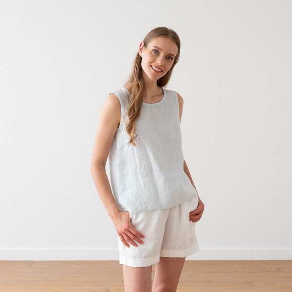 Linenme Linen Tank Top Silver Pinstripe Alice