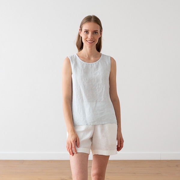 Linenme Linen Tank Top Silver Pinstripe Alice