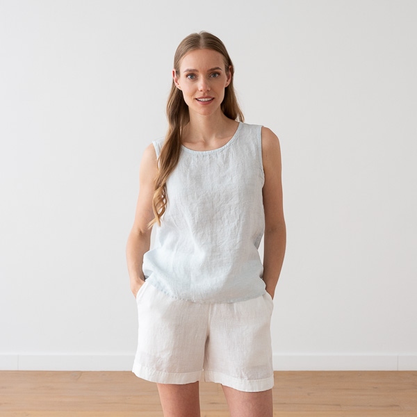 linenme Linen Tank Top Silver Pinstripe Alice