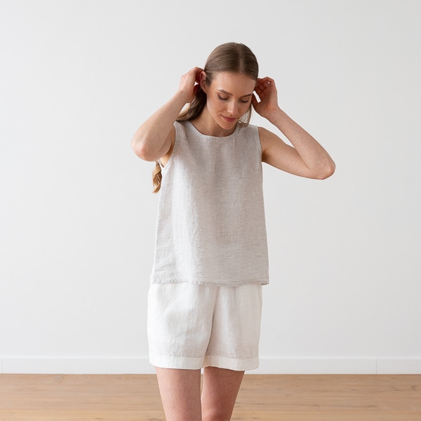 Linenme Linen Tank Top Silver Pinstripe Alice