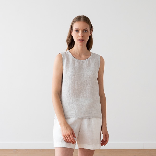 Linenme Linen Tank Top Silver Pinstripe Alice