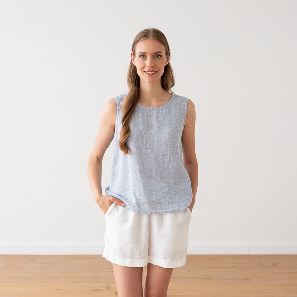 linenme Linen Tank Top Silver Pinstripe Alice