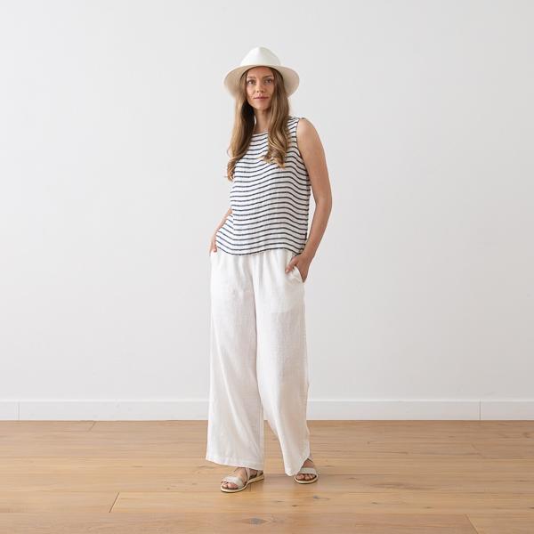 Linenme Linen Tank Top Twill White Navy Alice