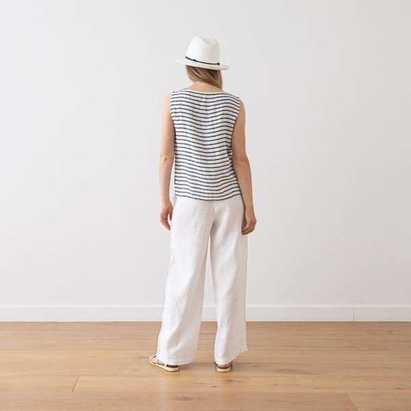 Linenme Linen Tank Top Twill White Navy Alice