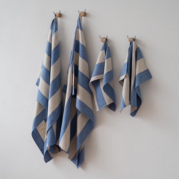 Linenme Linen Towel Set Blue Natural Venice