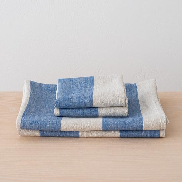 Linenme Linen Towel Set Blue Natural Venice