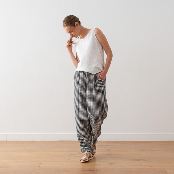 Linenme Linen Trousers Gingham Black White Tokyo