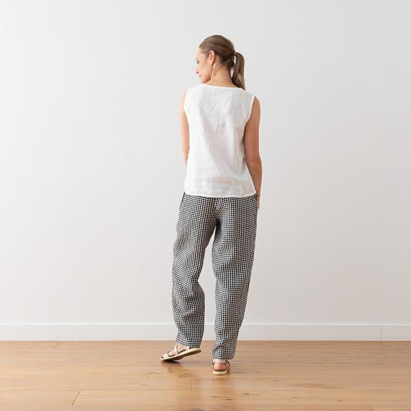 Linenme Linen Trousers Gingham Black White Tokyo