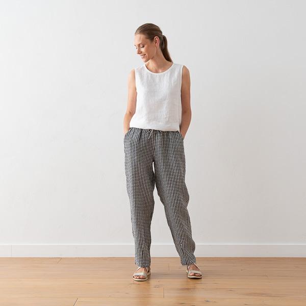 Linenme Linen Trousers Gingham Black White Tokyo