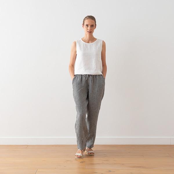linenme Linen Trousers Gingham Black White Tokyo