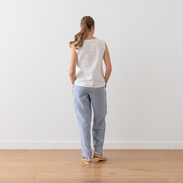 Linenme Linen Trousers Medium Stripe Blue Tokyo