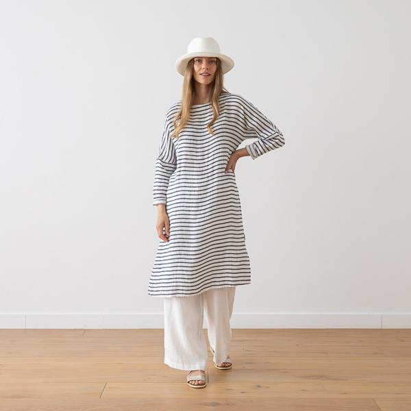 Linenme Linen Tunic Twill White Navy Nice