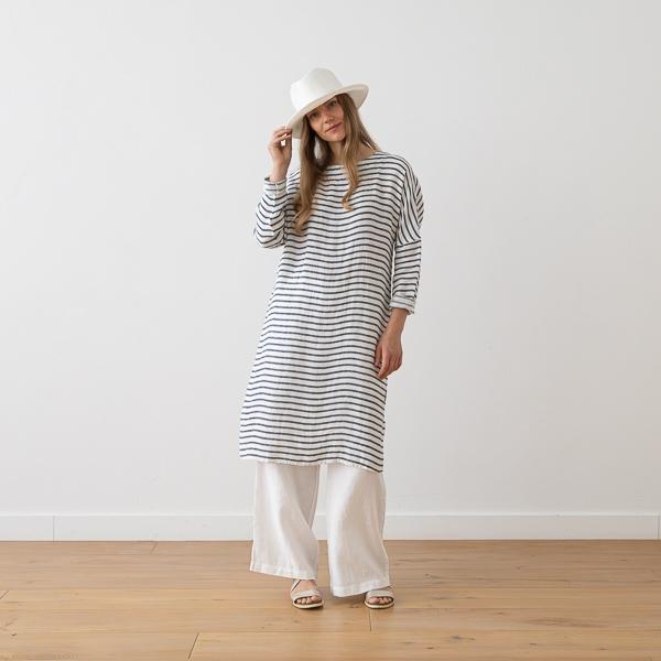 Linenme Linen Tunic Twill White Navy Nice
