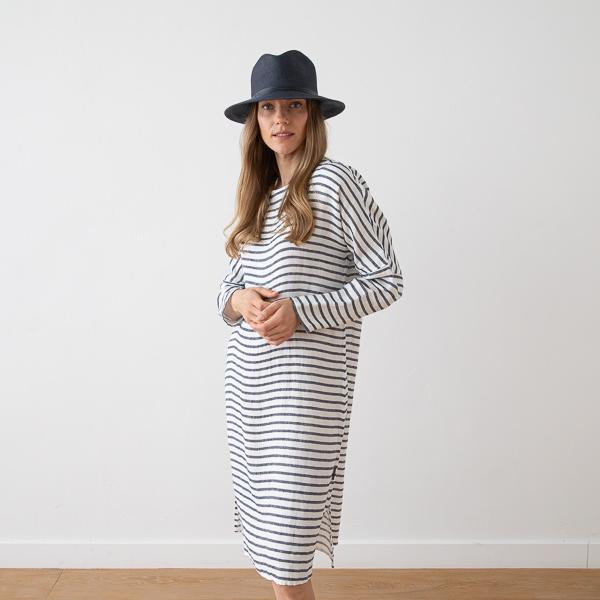 Linenme Linen Tunic Twill White Navy Nice