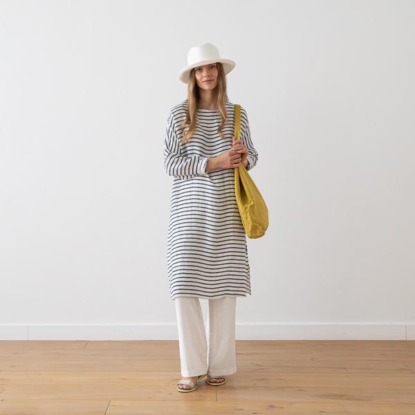 linenme Linen Tunic Twill White Navy Nice
