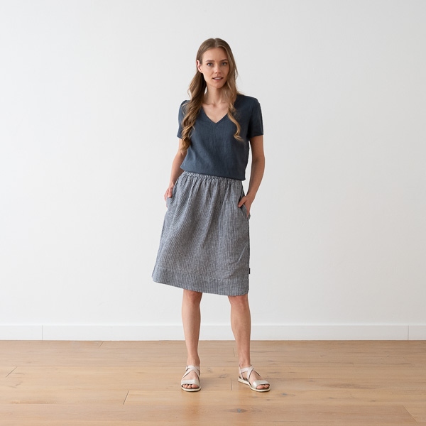 Linenme Linen V Neck Blouse Smoke Blue Luna