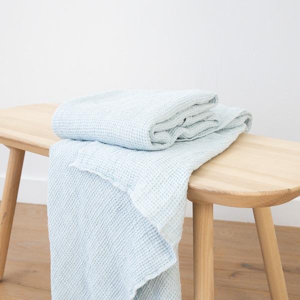 Linenme Linen Waffle Big Bath Towel Ice Blue