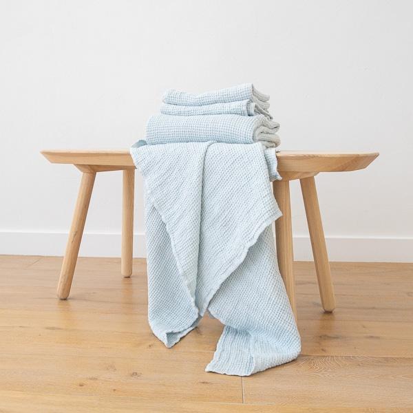 Linenme Linen Waffle Big Bath Towel Set Ice Blue