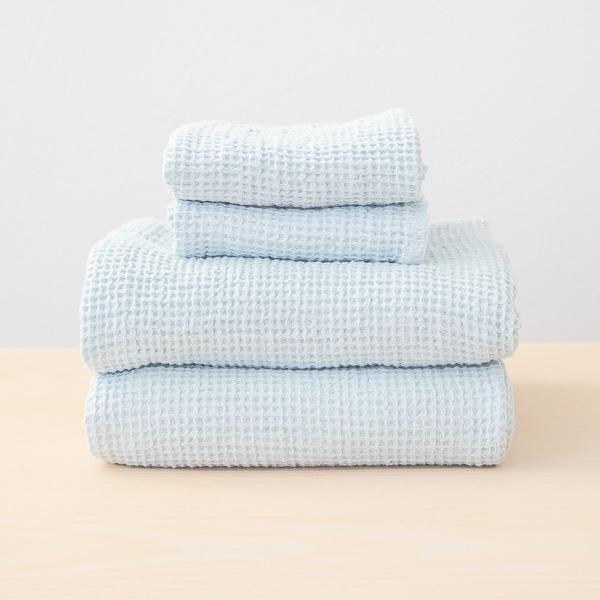 linenme Linen Waffle Big Bath Towel Set Ice Blue
