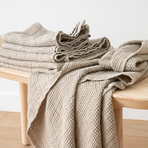 Linenme Linen Waffle Big Bath Towel Set Natural