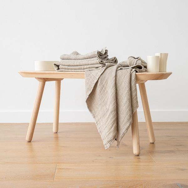 Linenme Linen Waffle Big Bath Towel Set Natural