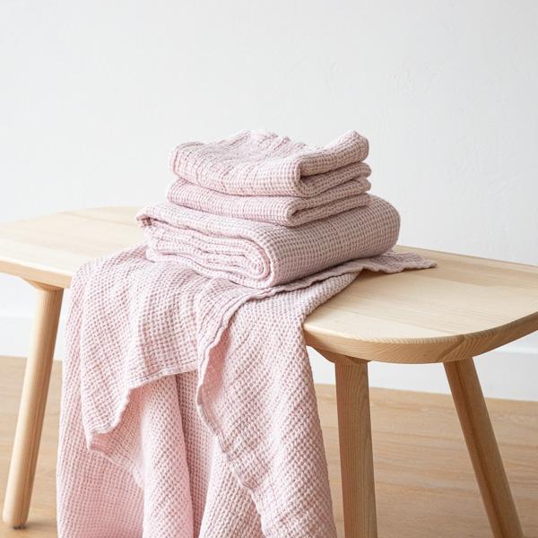 Linenme Linen Waffle Big Bath Towel Set Rosa